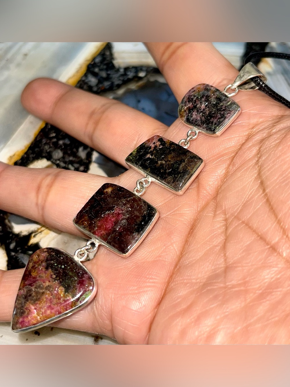 Jumbo Rhodonite Crystal Pendant 3 1/4”- Stone of Compassion